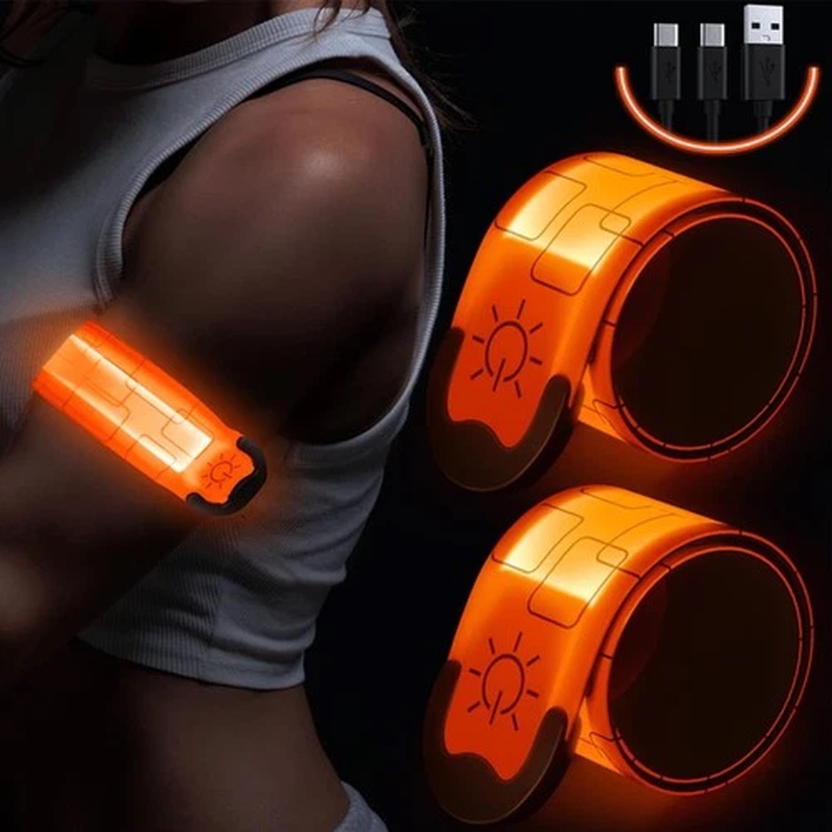 2 Pack Rechargeable LED Armband, High Visibility Running Gear for Night Safety