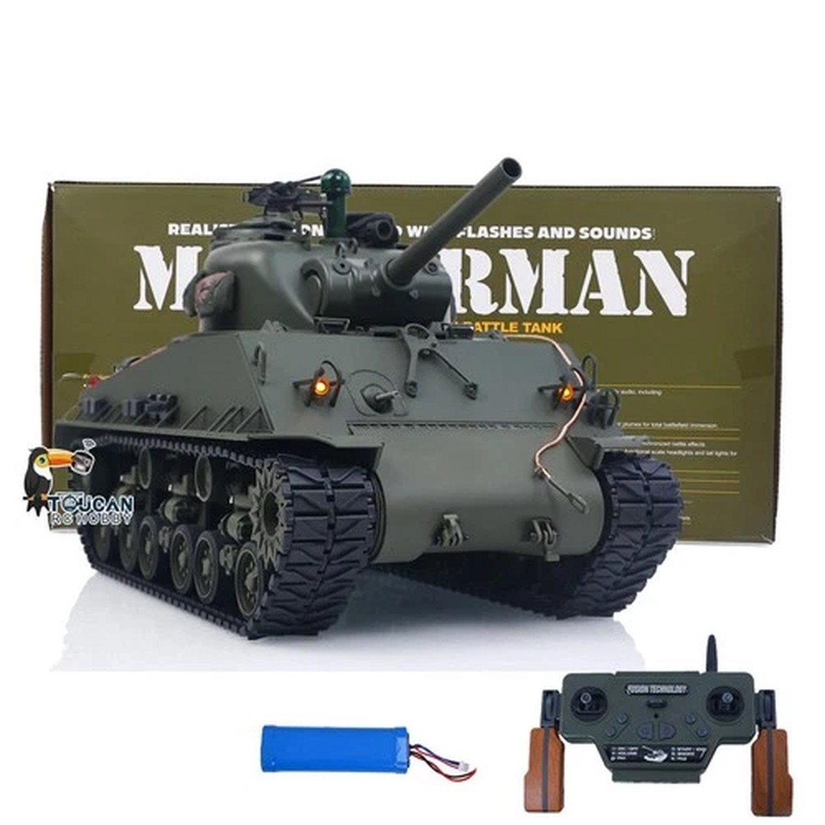 1/16 Sherman M4A3 RC RTR Tank IR Metal Chassis Barrel Elevation BB Battery Smog